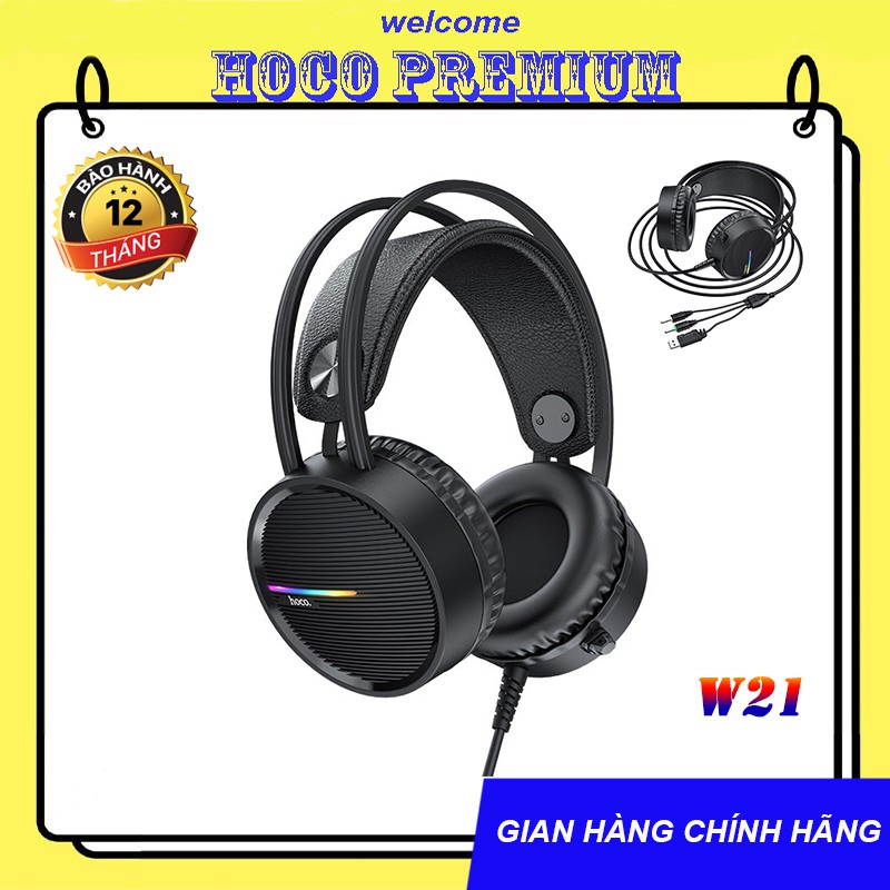 TAI NGHE CHỤP TAI HOCO W100 CHUYÊN DÙNG STREAMER/ GAME THỦ ĐÈN LED 5 MÀU - CHÍNH HÃNG