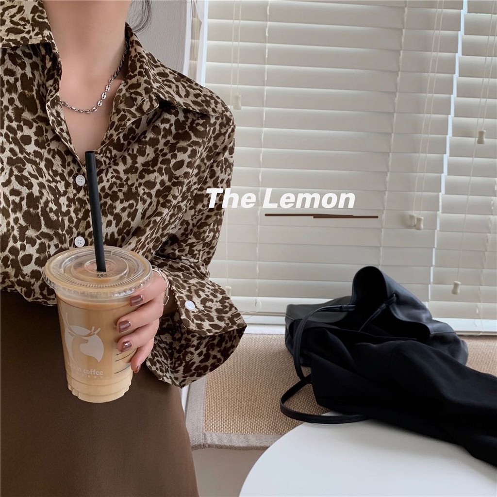 Áo sơ mi họa tiết da báo phong cách Hàn Quốc cổ điển thời trang