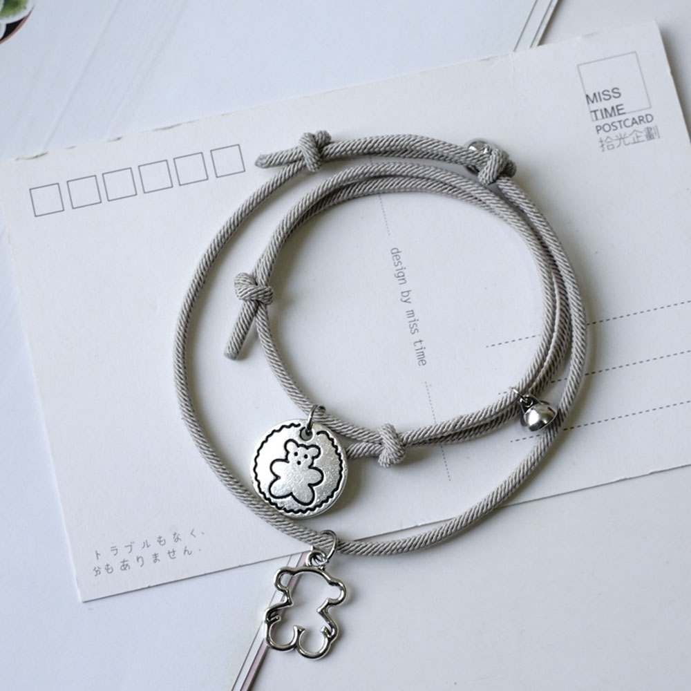 Cặp vòng tay dây bện trang trí mặt kim loại hình gấu dành cho nữ