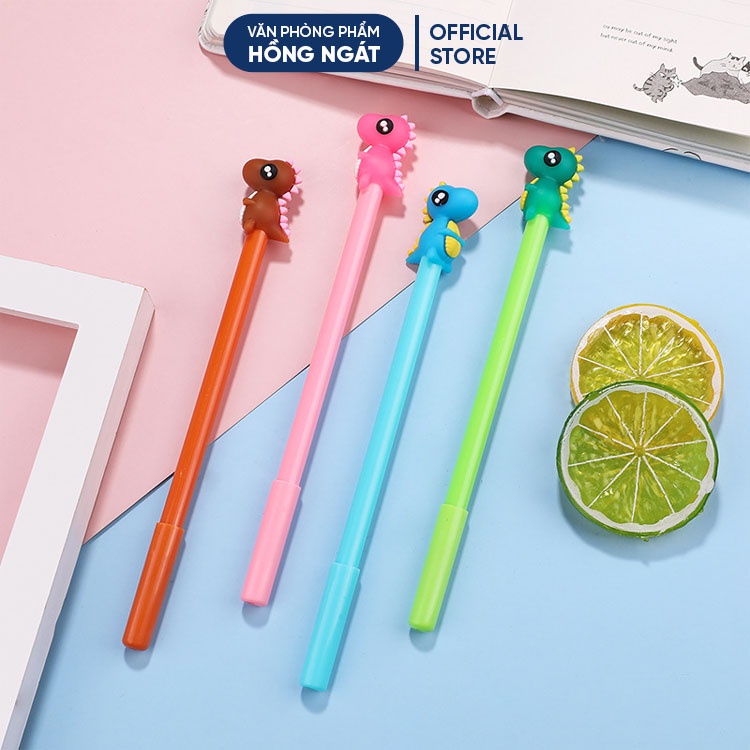 Bút bi cute hình khủng long, bút bi nước mực gel đen ngòi 0.5mm nhiều màu dễ thương đồ dùng học tập B07