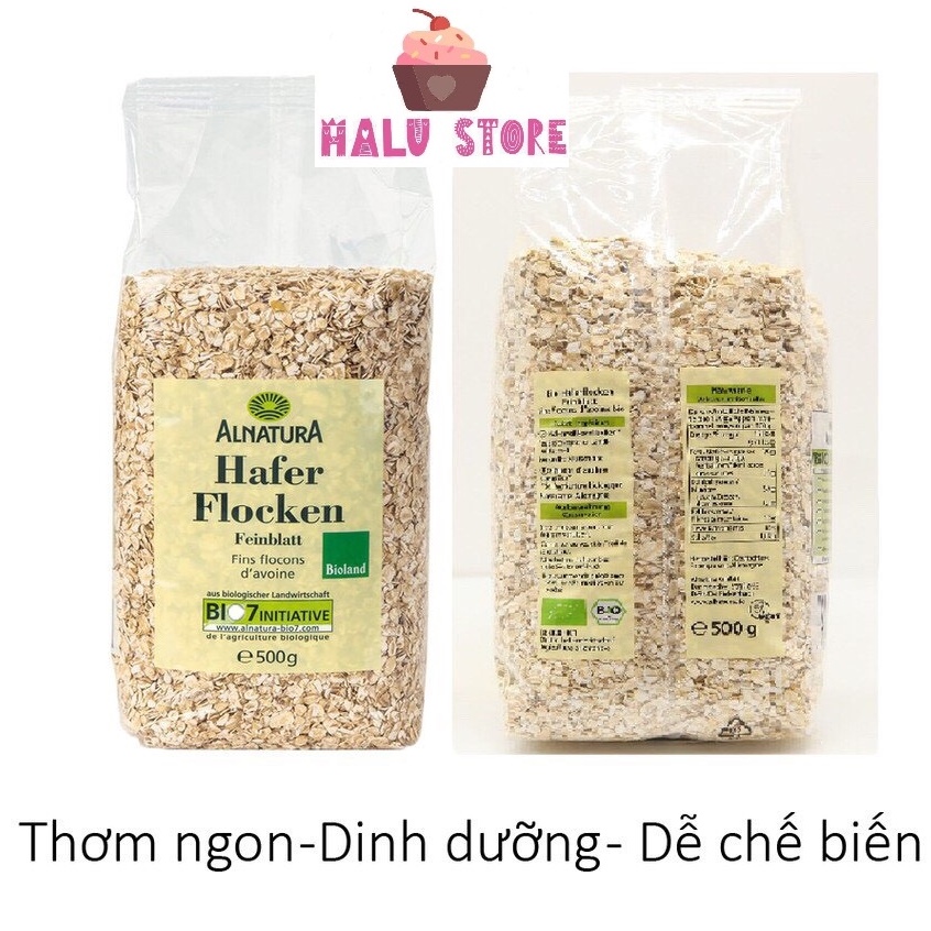 Yến mạch hữu cơ Hafer Flocken Bio Alnatura ngũ cốc Ăn Kiêng, Giảm Cân, Eat Clean Đức - Túi 500g