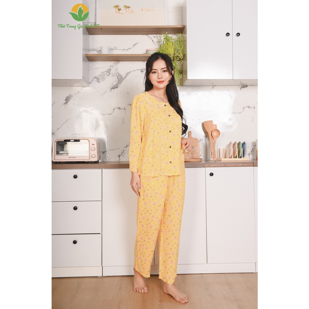 Đồ bộ Lanh mặc nhà nữ g Việt Thắng, quần dài, áo dài tay - B10.2202