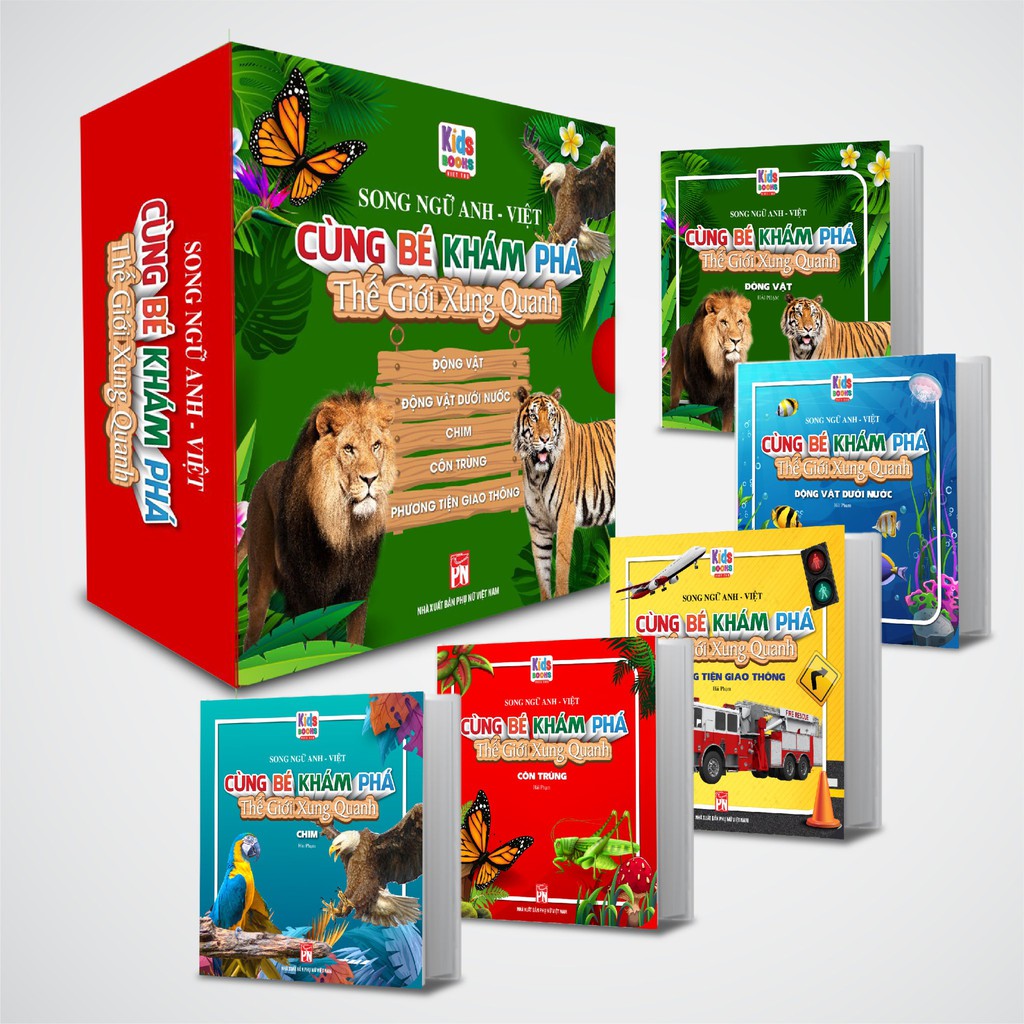 Sách - Boxset Cùng Bé Khám Phá Thế Giới Xung Quanh - bìa xanh - Song Ngữ Anh-Việt  (5 cuốn) (Các trang đều là Bìa Cứng)