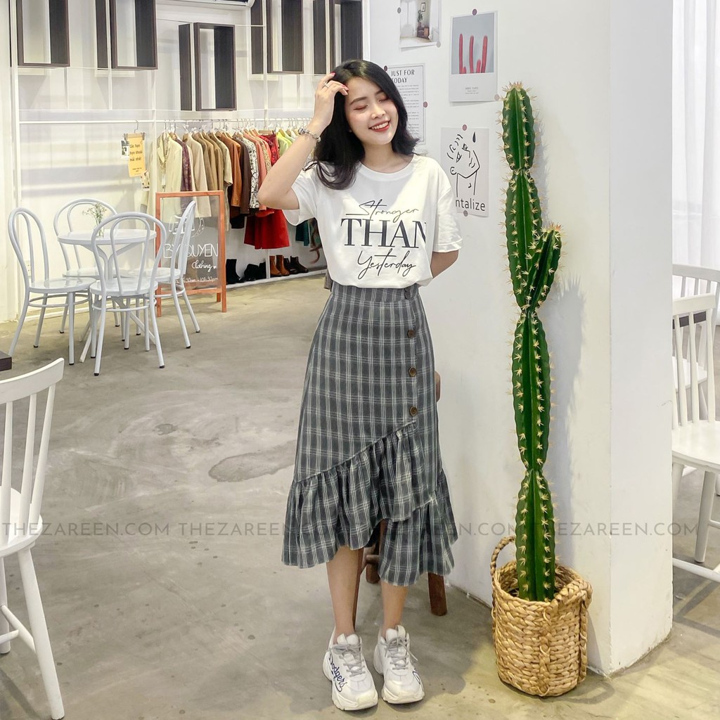 [Mã SKAMCLU7 giảm 10% tối đa 50K đơn 0Đ] CHÂN VÁY DÀI CARO XẾP LY ZAREEN VAD05 CARO XÁM | BigBuy360 - bigbuy360.vn