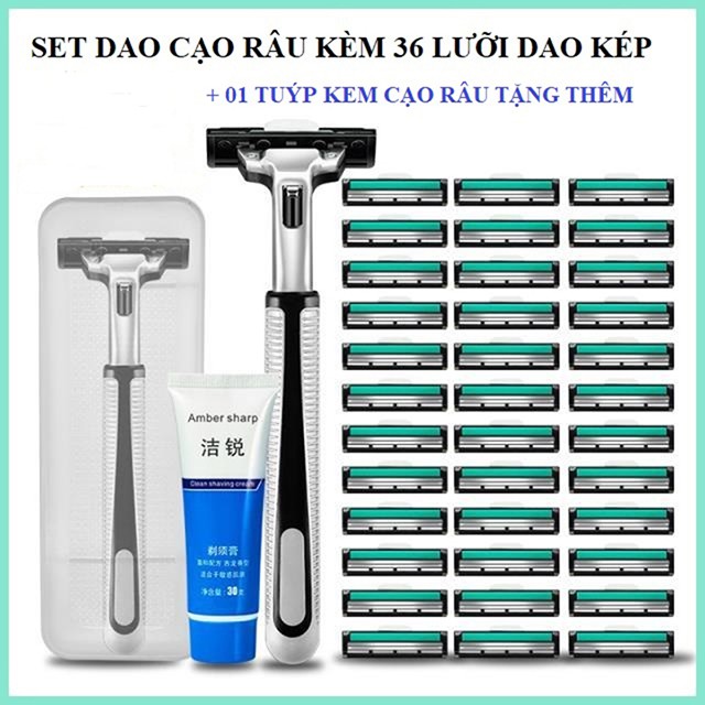 Dao cạo râu combo 36 lưỡi kép, 1 thân dao, 1 tuýp bọt