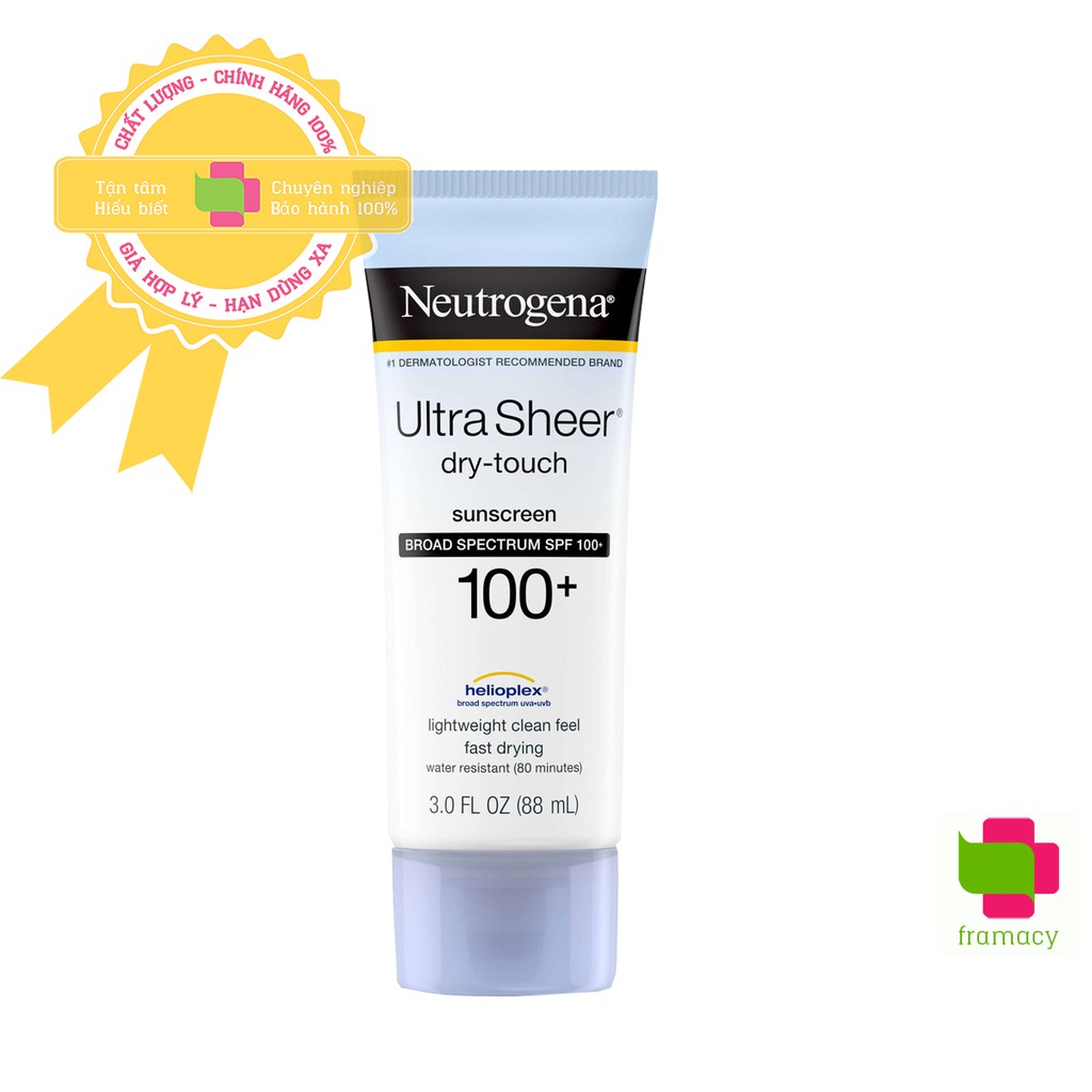 Kem chống nắng Neutrogena Ultra Sheer Dry-Touch SPF 50/50+/100+, Mỹ dùng được cho bé từ 6 tháng tuổi + người lớn mọi loạ
