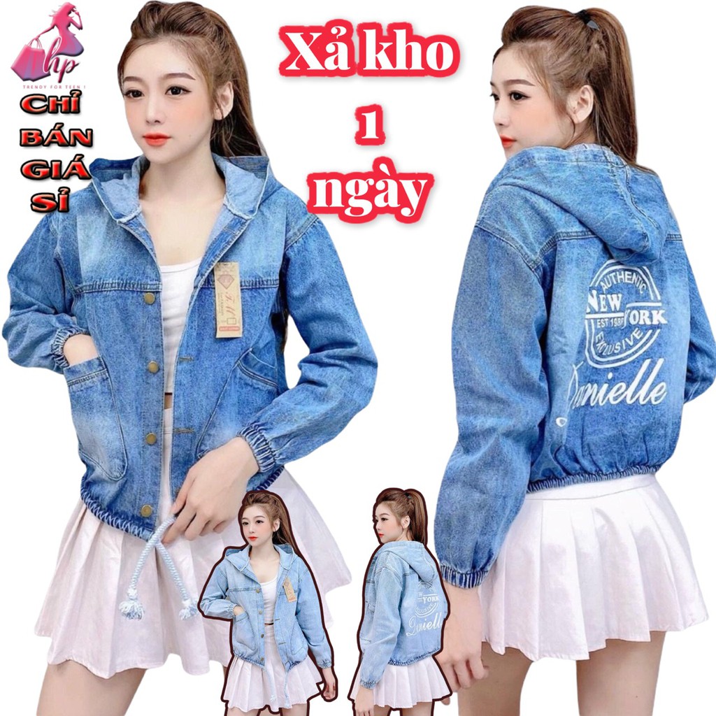 [XẢ KHO 30 MẪU]Áo khoác jeans nữ form dài rộng có mũ nón đẹp cao cấp in chữ siêu xinh mẫu mới thời trang  2021 giá sỉ