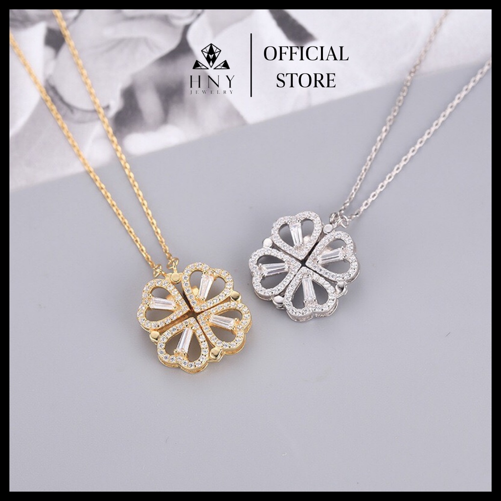 Dây chuyền bạc cỏ 4 lá may mắn phong cách nữ tính đeo được 2 kiểu HNY Jewelry DC03