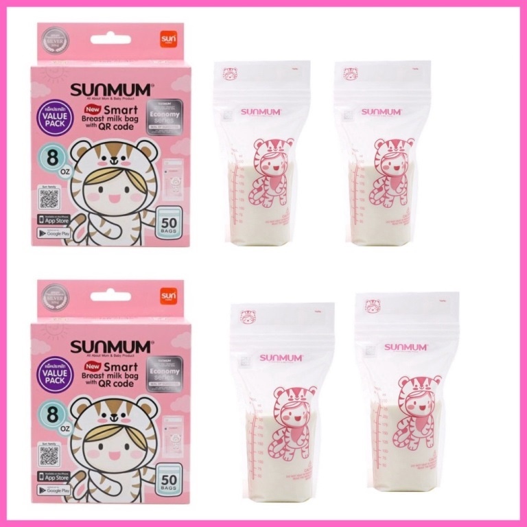 (MẪU MỚI) COMBO 2 HỘP TÚI TRỮ SỮA CAO CẤP KHÔNG MÙI 3 KHÓA ZIP 250ml SUNMUM (MADE IN THAILAND) (50 TÚI / HỘP)