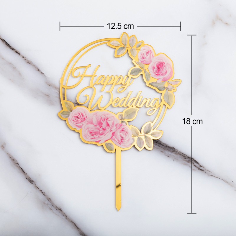 Cây cắm trang trí bánh kem hình chữ Mr&Mrs Happy Wedding