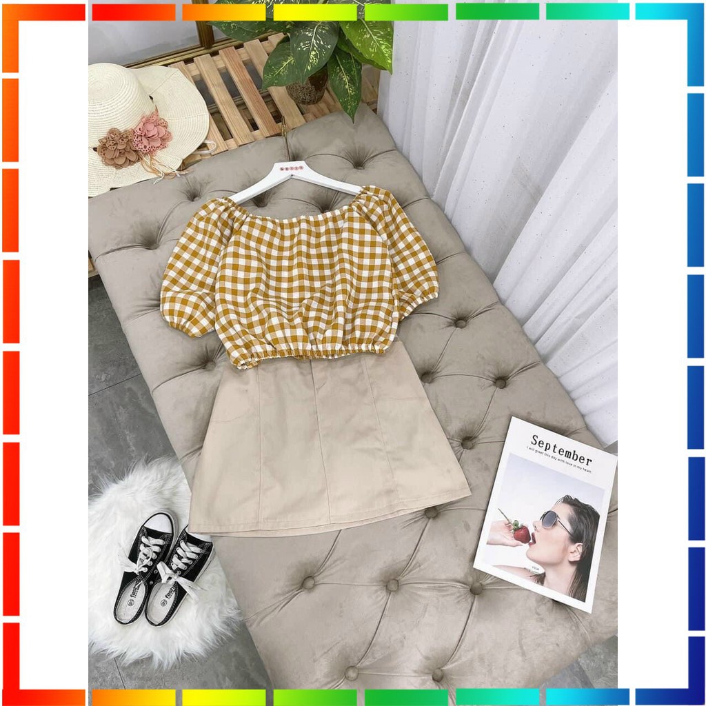 ( ẢNH THẬT ) - SET CROPTOP TAY BỒNG KÈM CHÂN VÁY CHỮ A KAKI CỰC NỮ TÍNH CHẤT ĐẸP ĐI CHƠI DU LỊCH | BigBuy360 - bigbuy360.vn