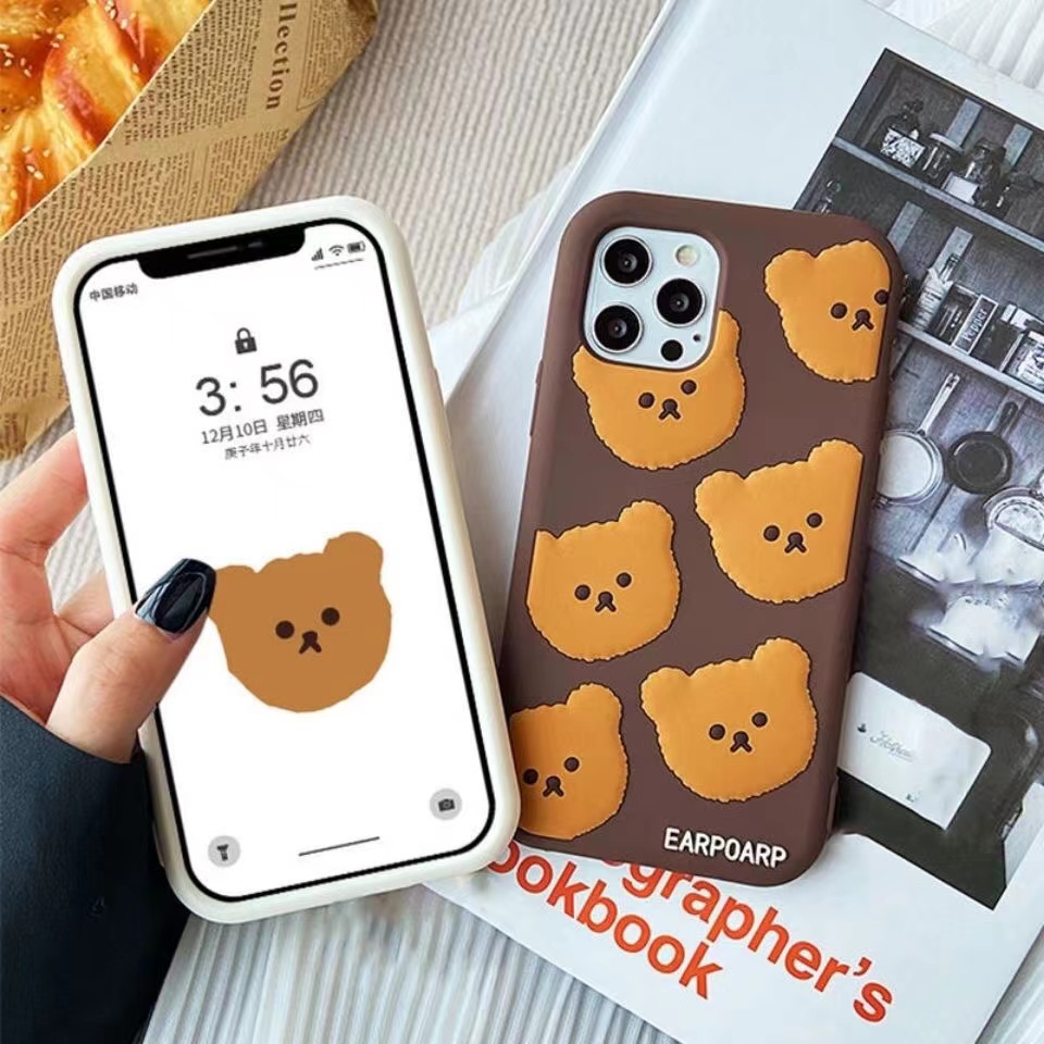 Ốp Điện Thoại Silicon Họa Tiết Gấu Nâu Dễ Thương Chống Sốc Cho iPhone 13 12 11 Pro Max XR XS Max X