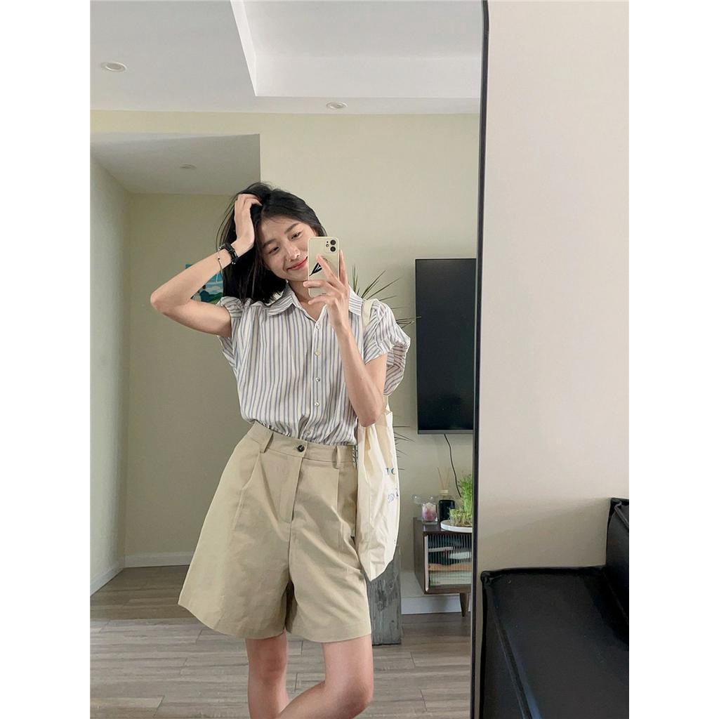 64894 Áo Sơ Mi Sọc Ngắn Tay Quần Short Kaki