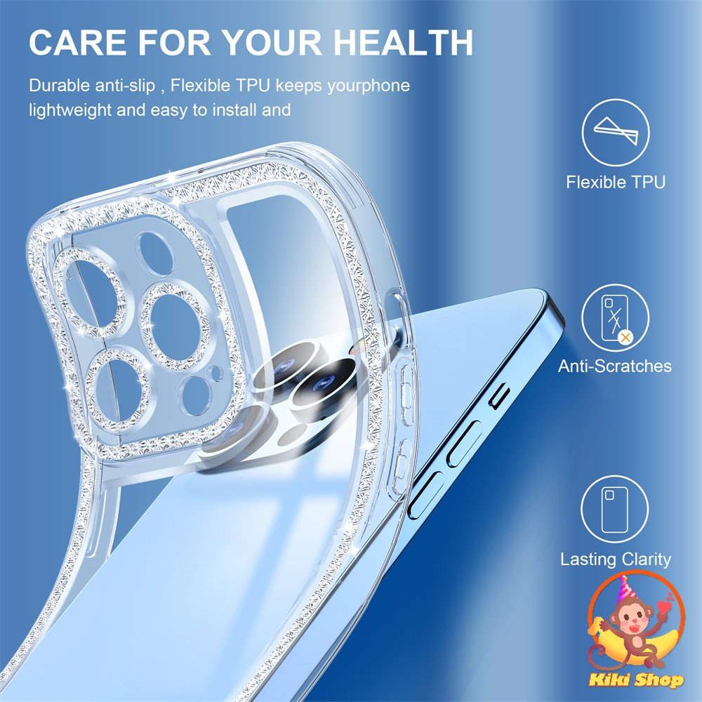 Cho IPhone 11 Ốp Điện Thoại Trong Suốt Hai Túi Khí Đính Kim Cương Sang Trọng Cho IPhone 14 13 12 11 Pro Max XS XR 8 7 Plus ​Ốp Điện Thoại TPU Mềm Cho Oppo