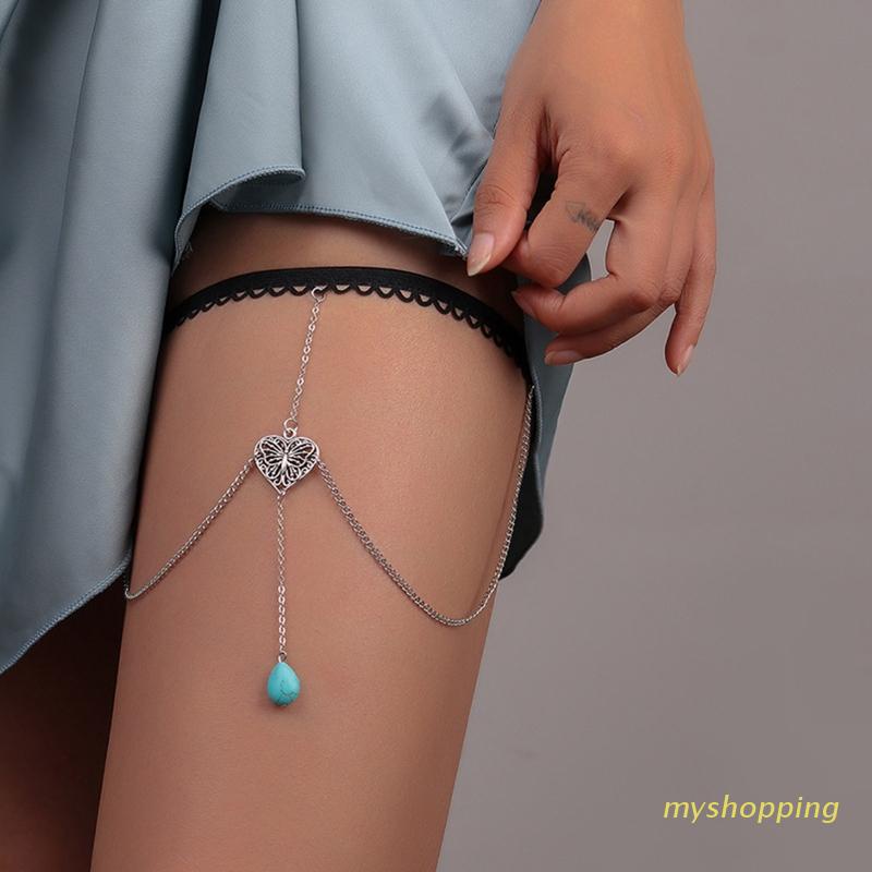 Dây Đeo Đùi Phối Tua Rua Hình Bướm Màu Ngọc Lam Phong Cách Gothic Thời Trang Cho Nữ