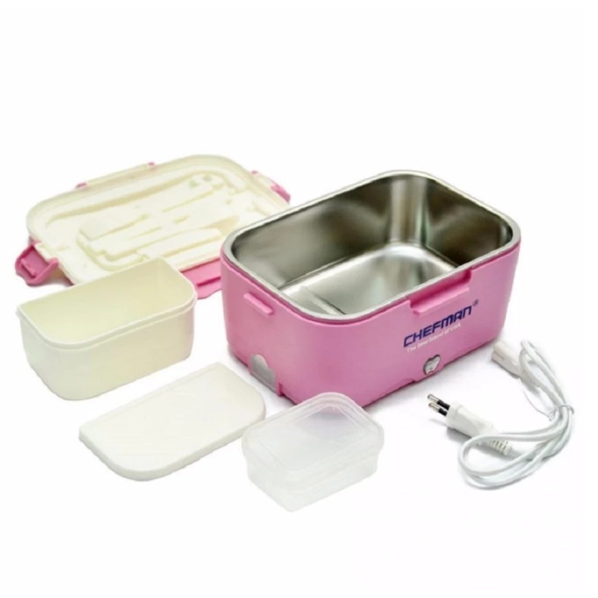 [ Hỗ Trợ Vận Chuyển ]  Hộp cơm điện hâm nóng Chefman ruột inox + Tặng 1 túi da cao cấp, kèm thìa, dĩa, đũa