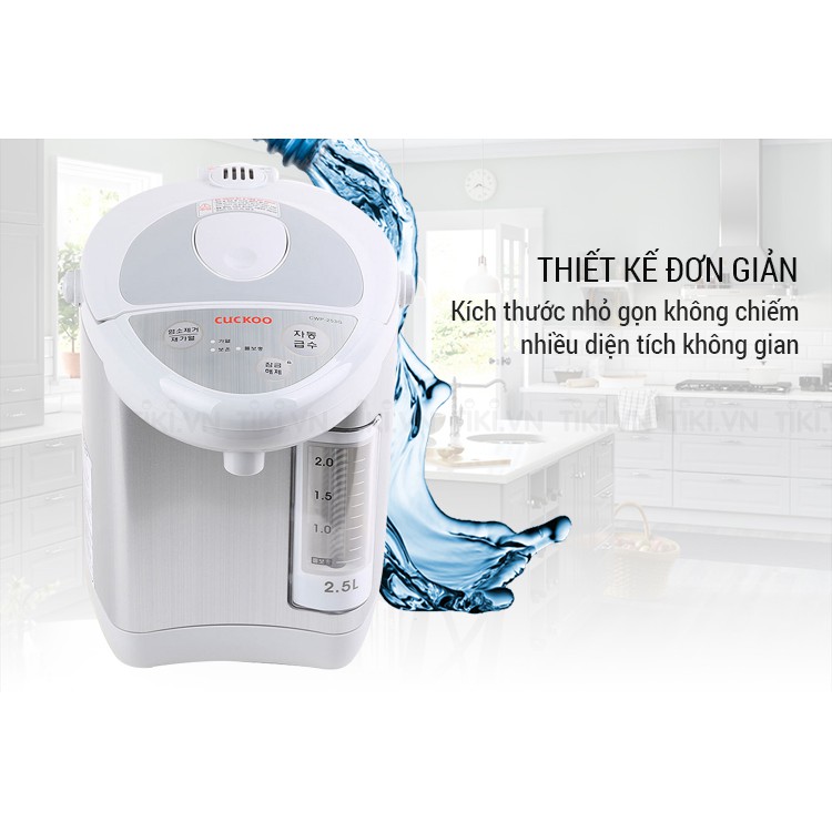 Bình thủy điện Cuckoo CWP-253G 2.5L (Trắng) - Công suất 750w - Đun sôi nhanh - Hiển thị mức nước - Bảo hành 12 tháng