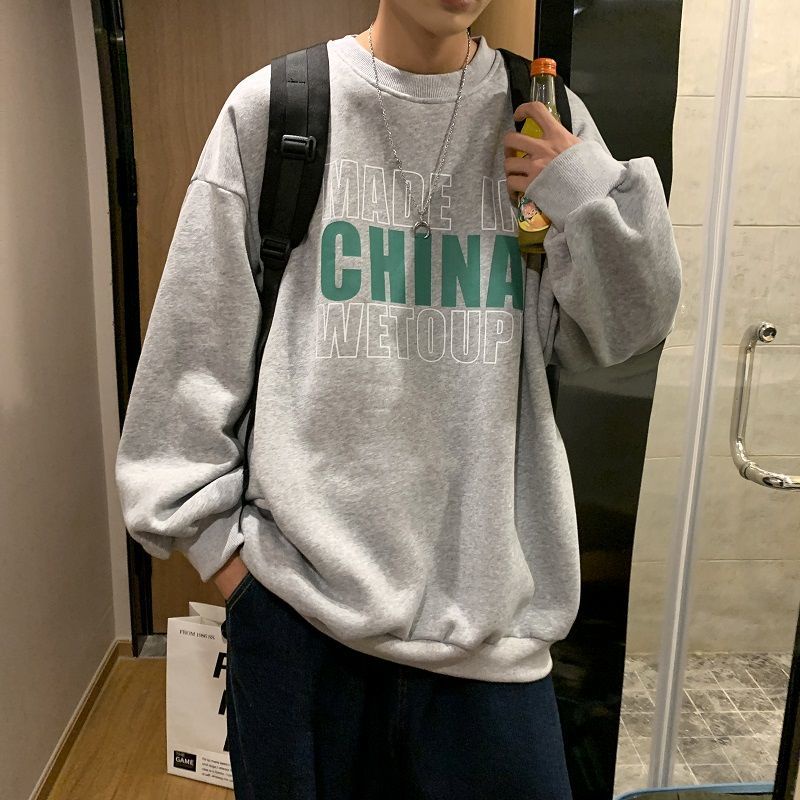 Áo Sweater Lông Cừu Tay Dài Dáng Rộng Cổ Tròn Kiểu Hàn Quốc Thời Trang Mùa Đông Cho Nam