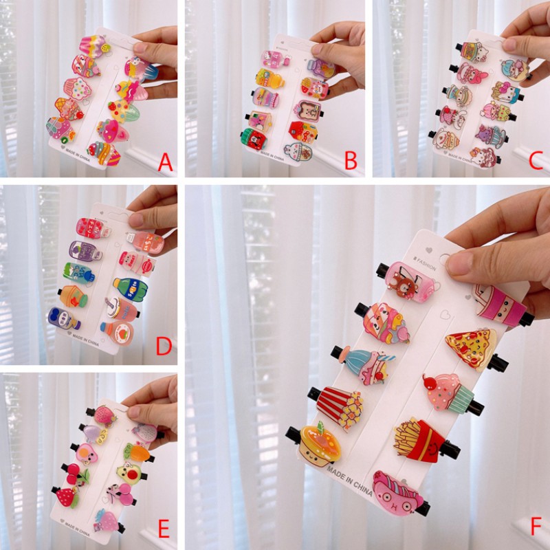 Set 10 kẹp tóc bằng nhựa acrylic kiểu dáng hoạt hình dễ thương cho bé gái