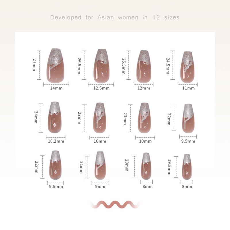 Bộ 24 móng tay giả màu bạc kèm keo dán thời trang