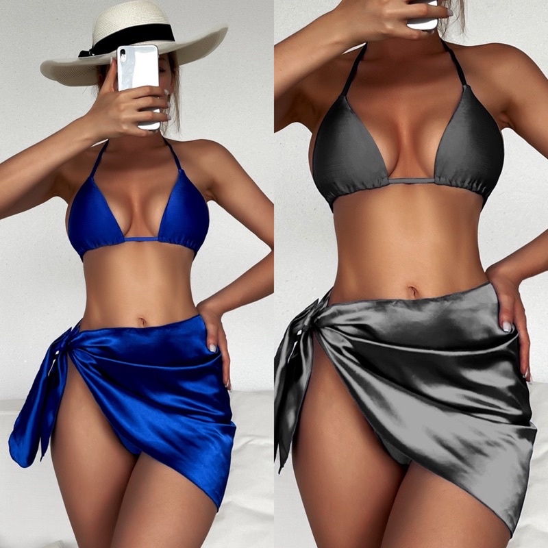 [BKN1263] <ÂU> SET BIKINI 3 MÓN XANH COBALT KÈM KHĂN HÔNG | BigBuy360 - bigbuy360.vn