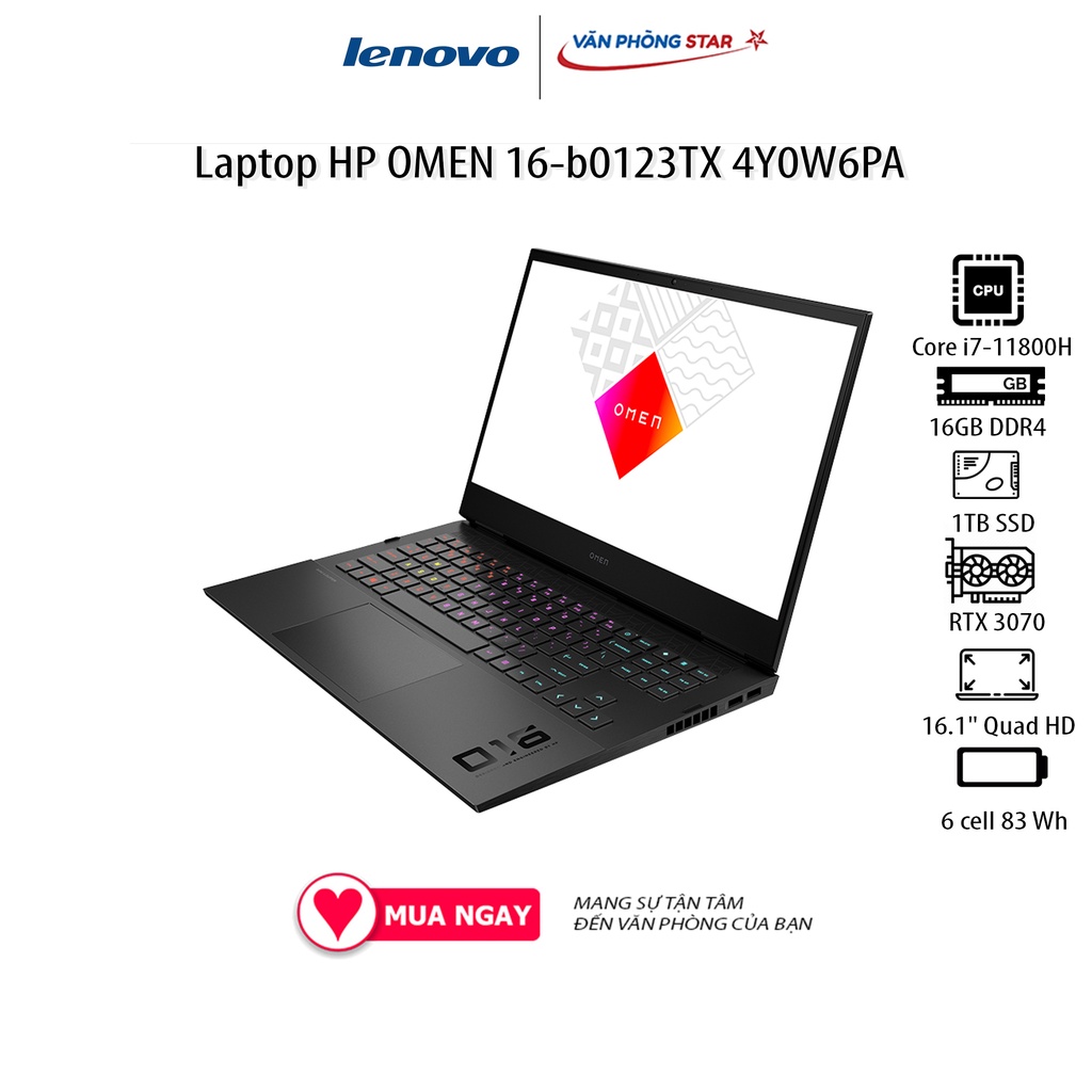 Laptop HP OMEN 16-b0123TX 4Y0W6PA (16.1&quot; Quad HD (2K)/ 165Hz/Intel Core i7-11800H/32GB/1TB SSD/NVIDIA GeForce RTX 3070)