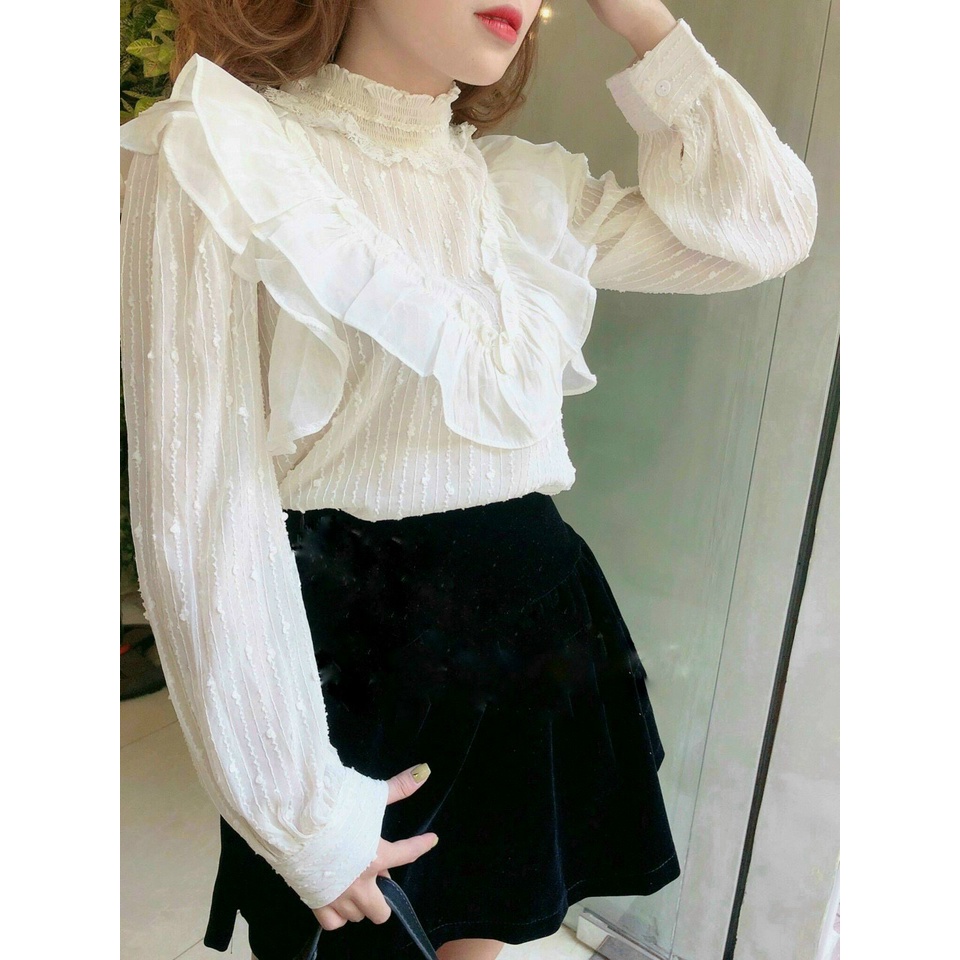 Áo sơ mi nữ cổ bèo chất tơ óng loại đẹp giá tốt Â,021