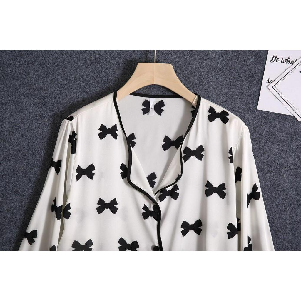 Bộ Đồ Ngủ Tay Dài Thoải Mái Họa Tiết Xinh Xắn Tùy Chọn Cho Nữ