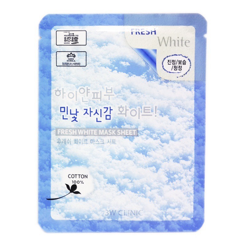 🍅 Bộ 10 Gói 🍅 Mặt Nạ Tuyết Dưỡng Trắng Da 🍅 3W Clinic Fresh White Mask Sheet 23ml X 10 🍅