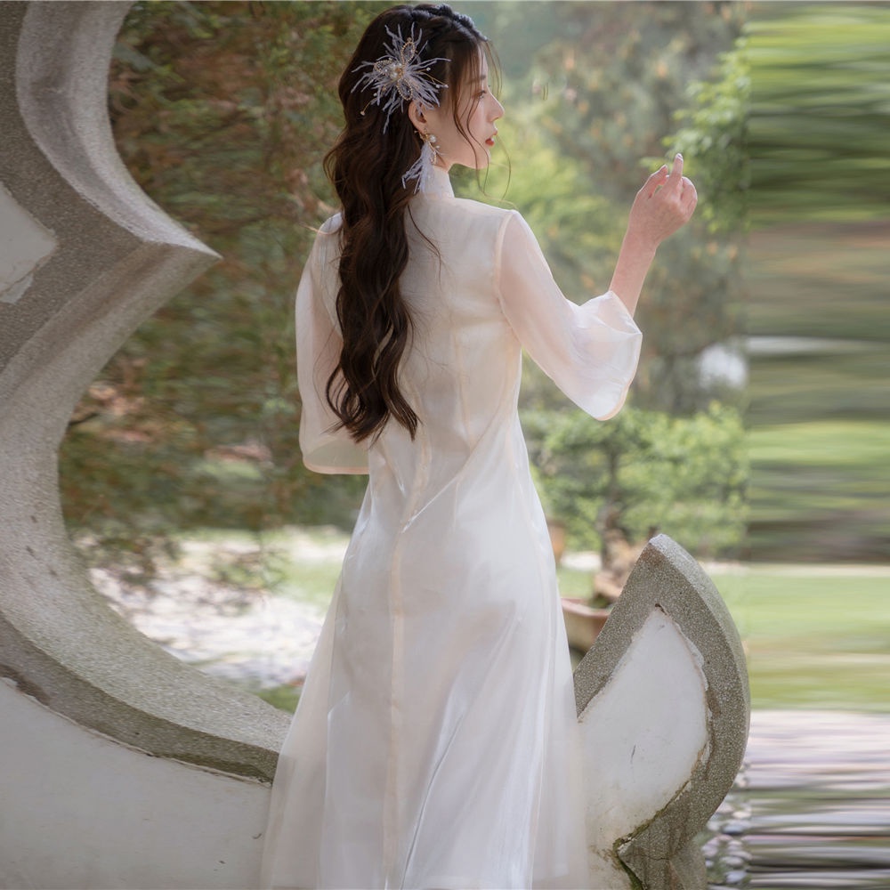 Đầm Sườn Xám Cách Tân Dáng Dài Thêu Họa Tiết Phong Cách Pháp Cổ Điển Mẫu Mới Thời Trang Mùa Hè 2022 Cho Nữ