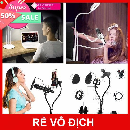 [XK][FREESHIP] GIÁ ĐỠ, CHÂN KẸP LIVESTREAM 2IN1, 3IN1 GẮN MIC, ĐIỆN THOẠI CÓ ĐÈN [HCM]