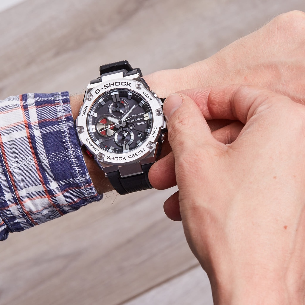 Đồng Hồ Nam Dây Nhựa Casio G-Shock GST-B100-1A Bluetooth Chính Hãng - GST-B100-1ADR Pin Năng Lượng Mặt Trời
