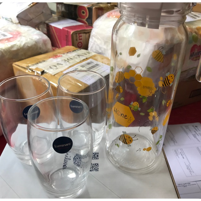 BỘ BÌNH LY THUỶ TINH LUMINARC GỒM 1 bình 3 ly