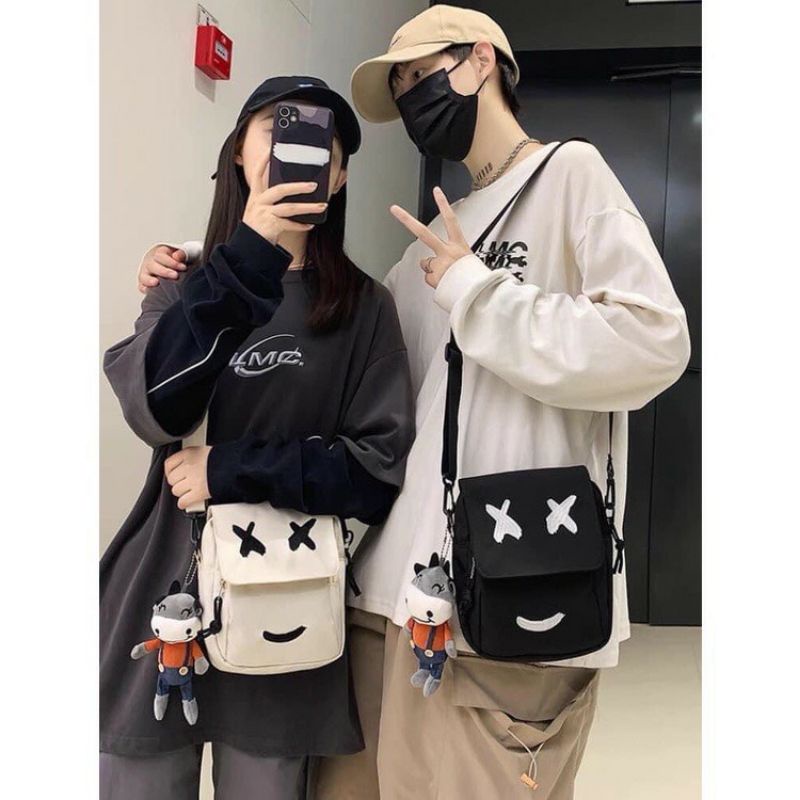 Túi đeo chéo  trang nam nữ Mắt x; mũi tên; LoGo  Balo Mini đi học; đi chơi; vải can ko thấm nước