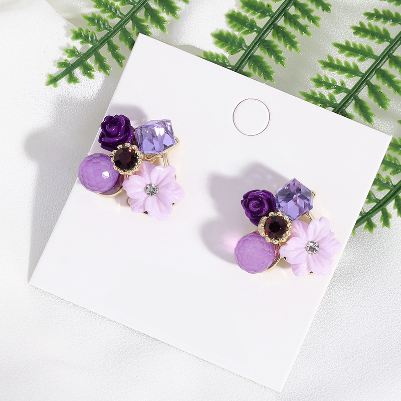 PINKDUDU Khuyên Tai Đính Đá Opal Tím Thiết Kế Mới PD345 Thời Trang Hàn Quốc Cho Nữ