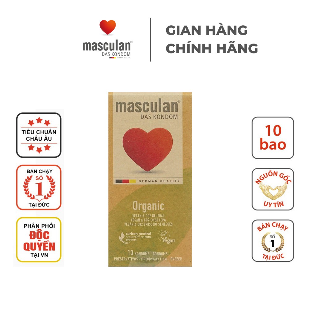 Bao Cao Su Masculan Organic - Hữu Cơ - Siêu Mỏng - An Toàn -  Mang Lại Cảm Giác Chân Thật - Hộp 10 Bao