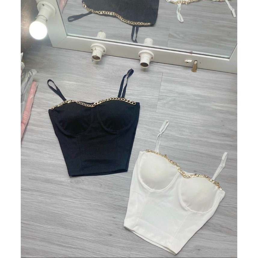 Áo croptop 2 dây phối xích có đệm ngực Shop Cam Kết Hàng Y Hình Chính Chủ ( Size từ 40-53kg )