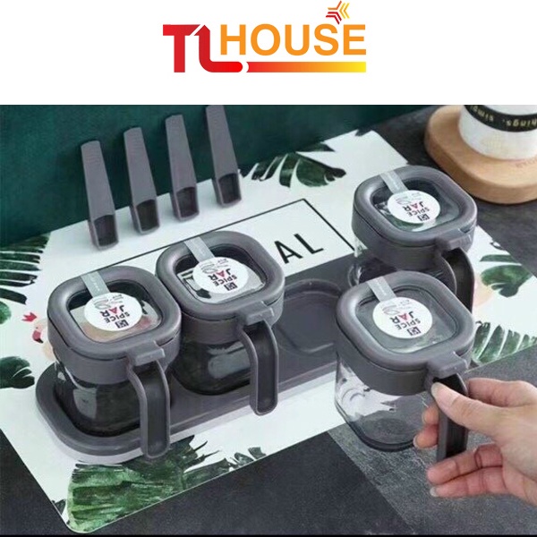 Bộ 3, bộ 4 gia vị nắp lật kèm thìa cao cấp LAXSON, hũ đựng muối, đường 350ml – TALI HOUSE