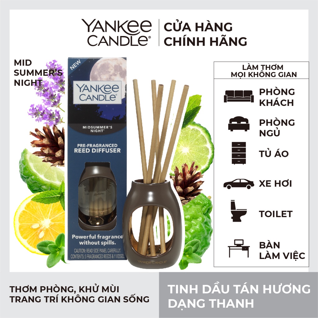 Tinh dầu tán hương dạng thanh Yankee Candle - Midsummer's Night (gồm lọ &amp; 5 thanh tán hương)