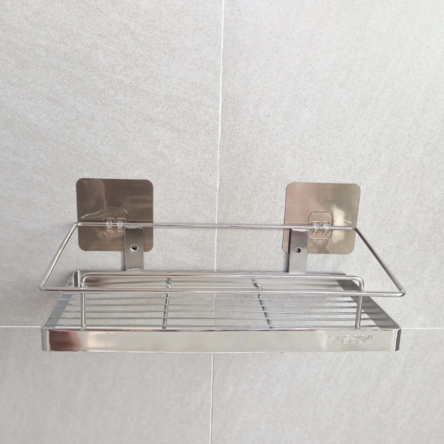 Kệ dán tường chữ nhật inox 304 cao cấp Elliver đồ gia dụng nhà tắm giá để chai lọ _CN4