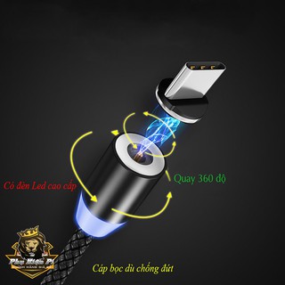 Cáp sạc từ hút nam châm đầu iphone | micro usb | type c xoay 360 độ dây dù,có led cao cấp
