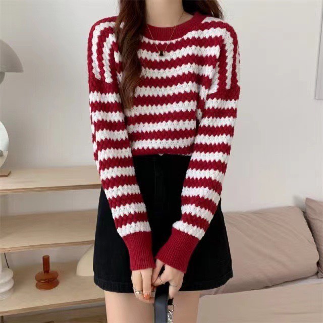 Áo len nữ cổ tròn dài tay len Quảng Châu mềm mịn co giãn, áo len dáng thung mặc mùa thu đông