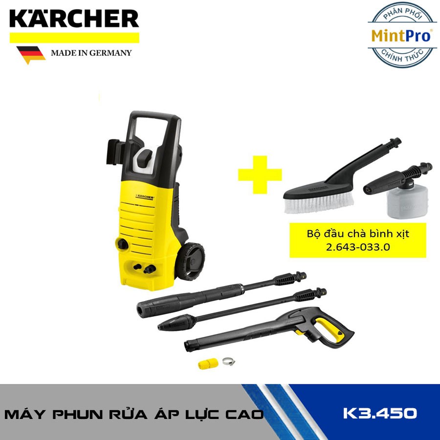 Combo máy phun rửa áp lực cao Karcher K3.450 và bộ đầu chà bình xịt