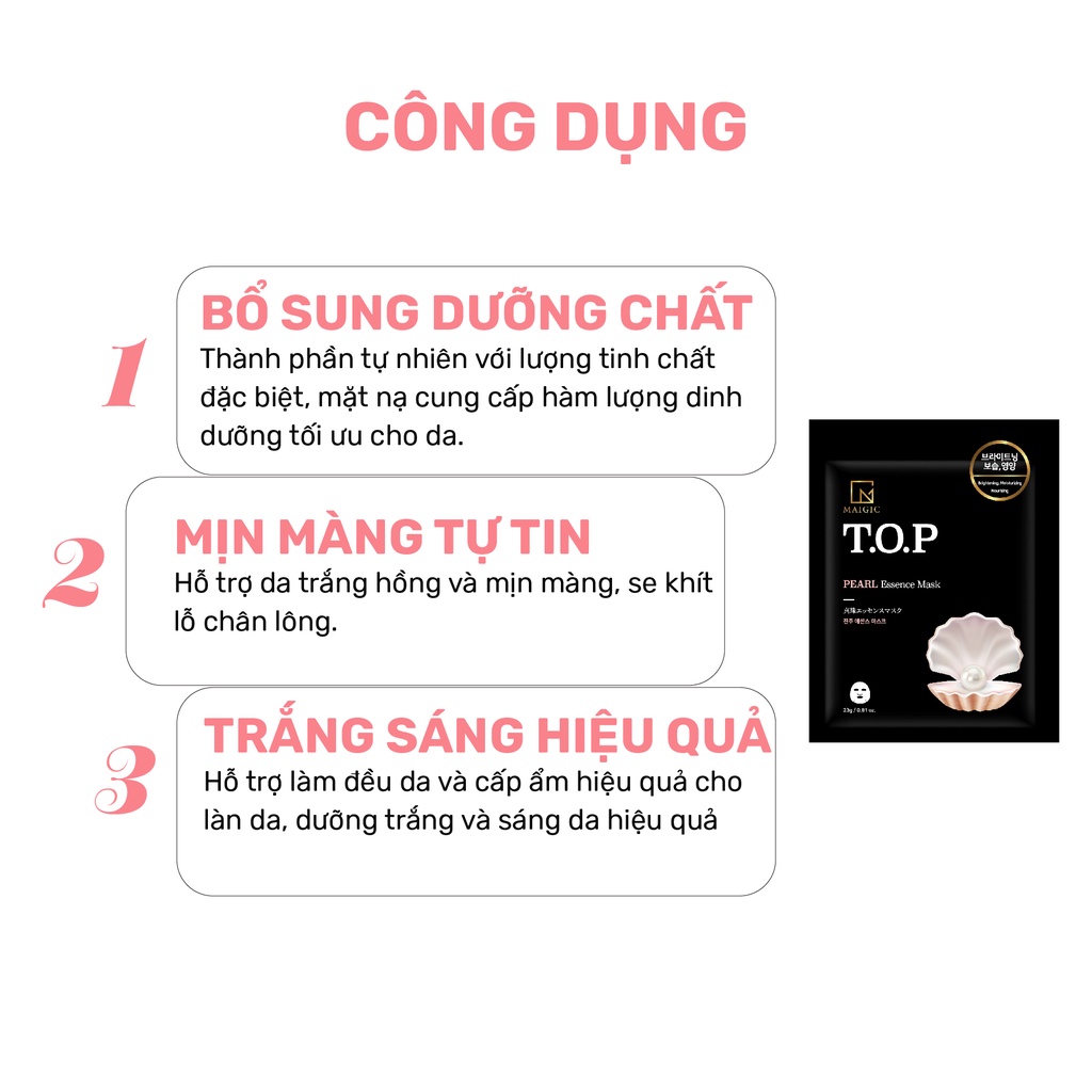 Mặt Nạ Giấy MAIGIC T.O.P Pearl Essence Mask Chiết Xuất Ngọc Trai 23g