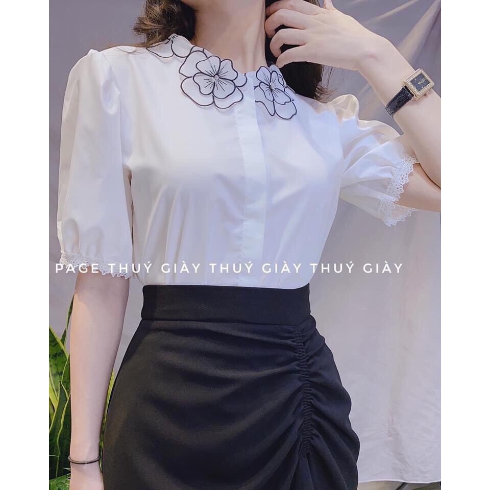 ÁO SƠ MI TRẮNG CỘC TAY CỔ HOA | BigBuy360 - bigbuy360.vn