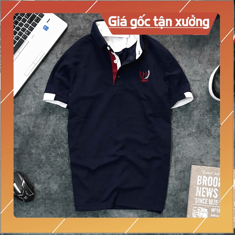 Áo thun nam cổ bẻ thêu logo bông lúa cao cấp - Mao Mao