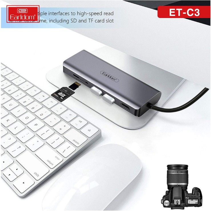Hub Chuyển Đổi Type C Đa Năng Earldom C3 (7 in 1 - TYPE C to USB, LAN, SD,HDMI)