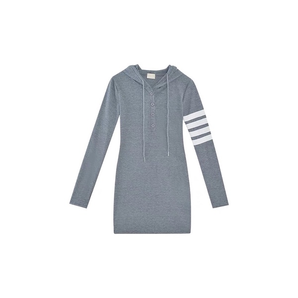 Váy body màu xám dáng thể thao có mũ tay kẻ 3 vạch trắng