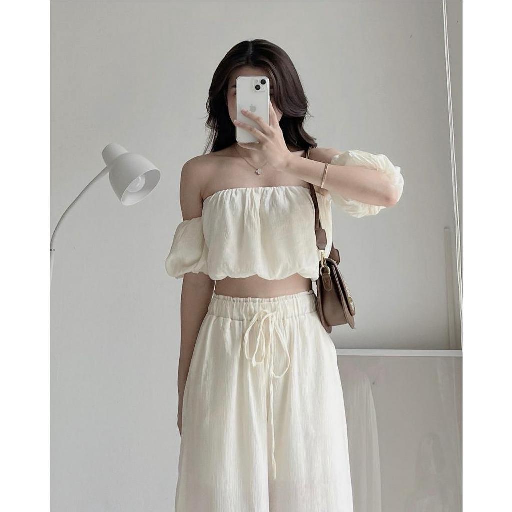 Set quần suông - áo ống đũi nhăn mềm mịn freeszie &lt; 60kg MUỐI 0352P6/K8