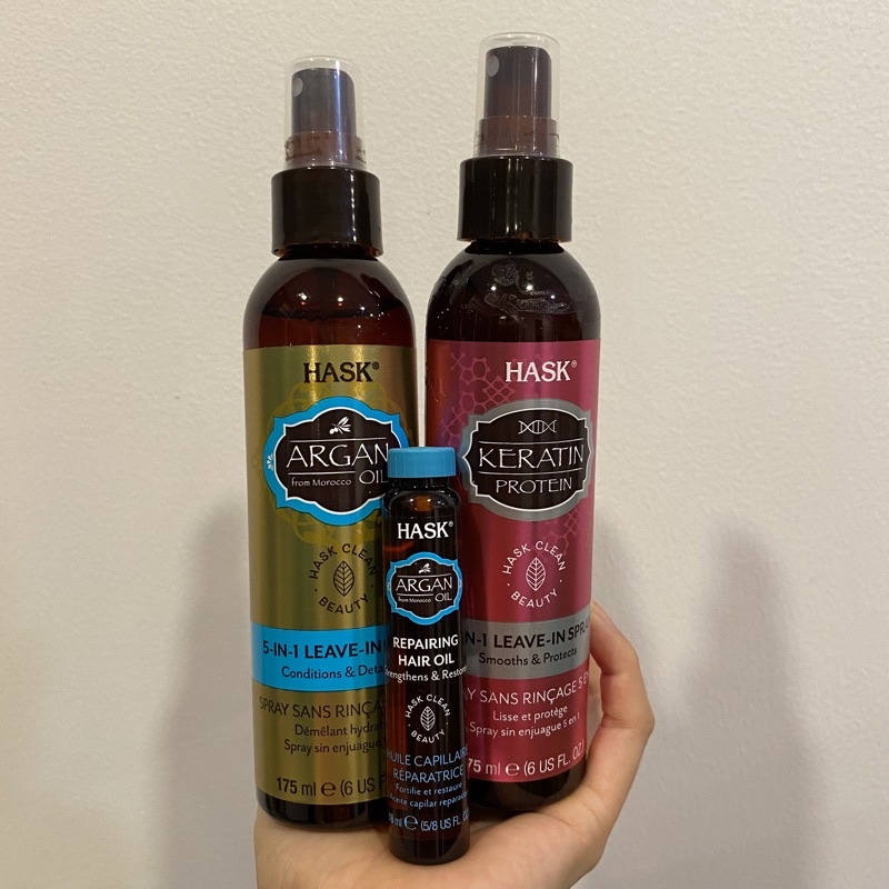 Xịt dưỡng Hask argan oil phục hồi tóc, làm mềm mại bóng mượt 5 in 1 leave in spray from Morocco